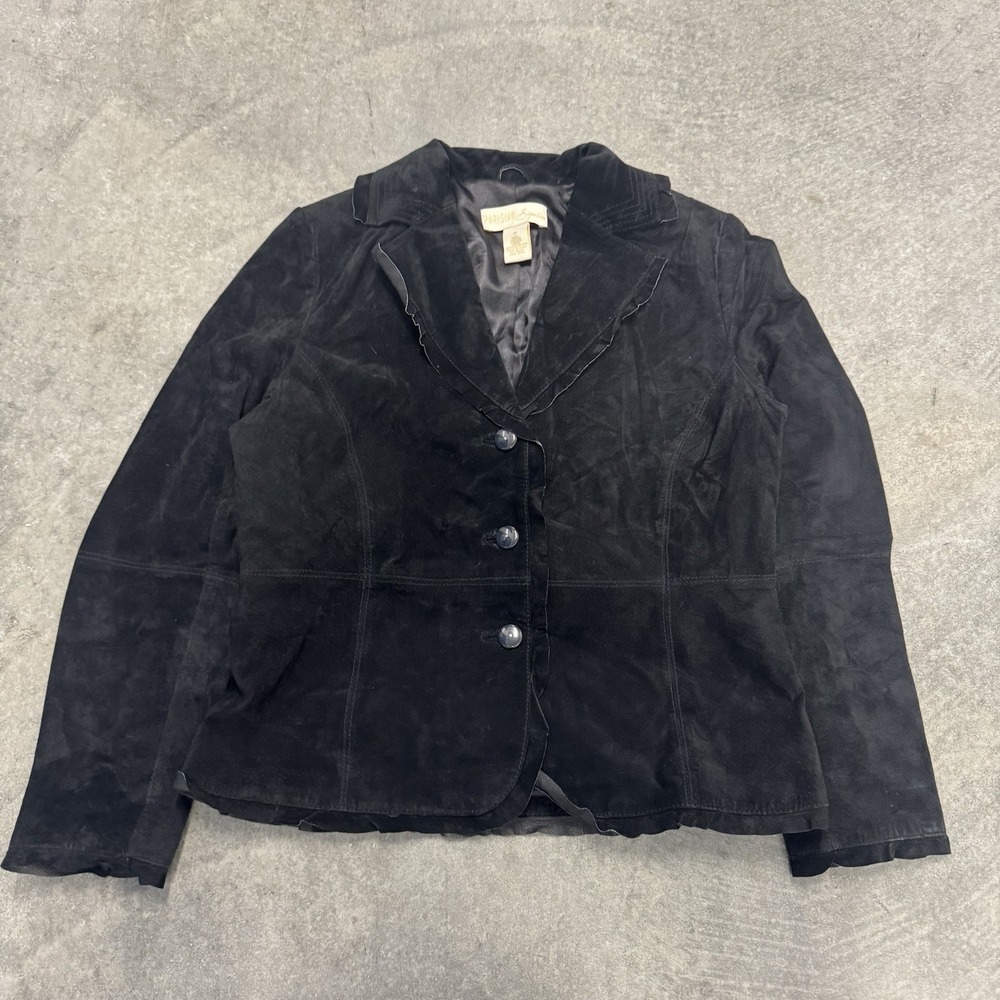 Women's Black Genuine Leather Jacket Parisian Signature Button Up Cropped Medium